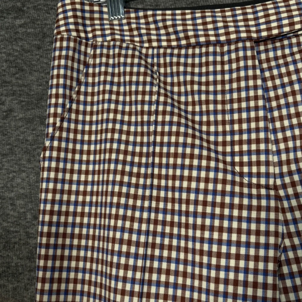 Rosie Assoulin Scrunchy Trouser Plaid Wool Maroon Pants Size 6 - Picture 7 of 16